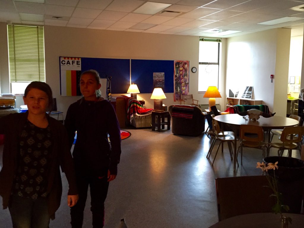 PrincipalGLi's tweet photo. Leadership students, Emily and Katie, share the great learning spaces @SBR_elementary @sd83schools https://t.co/sY3sRH1mby