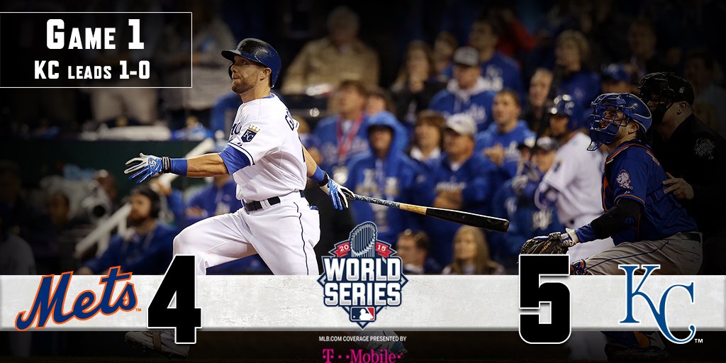 #WALKOFF! <a href="/Royals/">Kansas City Royals</a> take #WorldSeries Game 1 in 14 innings.  atmlb.com/1GHSiD5