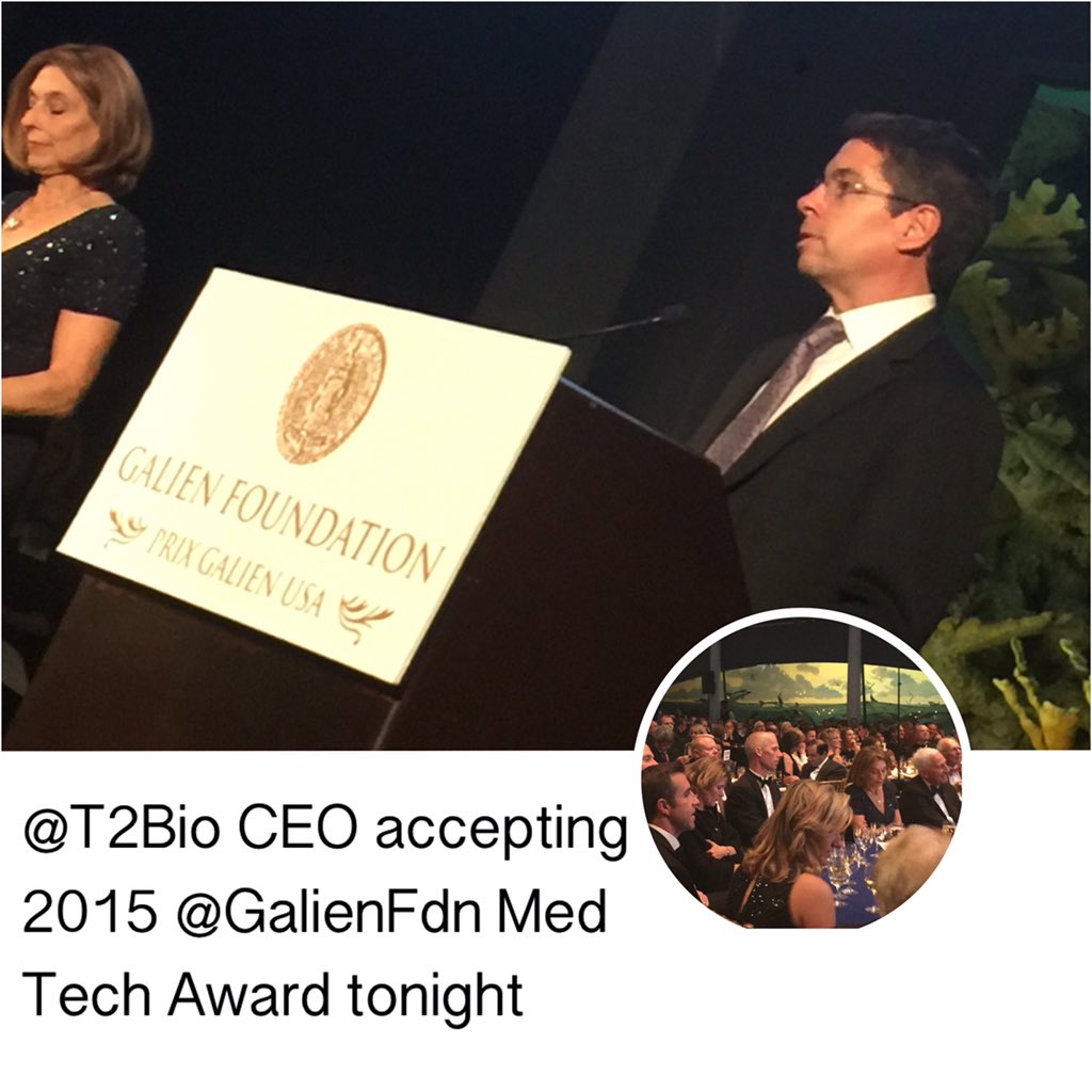 SeanCaffey's tweet photo. Congrats @T2Bio winning @GalienFdn MedTech Award. Saves lives &amp; cost$$: gives sepsis blood results in 4h vs 120h std https://t.co/dGbMlmawno