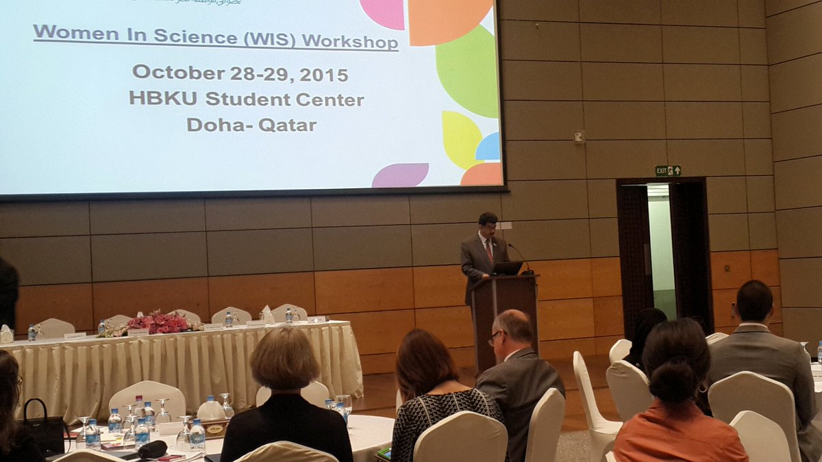 crdfglobal's tweet photo. Dr. Abdelsattar from @QNRF kicking off the #Women_in_science workshop at @QF  #dohalive https://t.co/Xbs4tJnb63