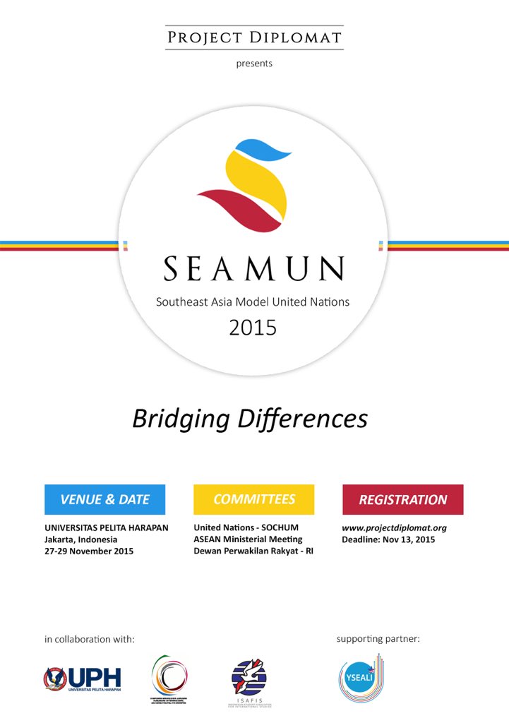 ProjectDiplomat's tweet photo. Project Diplomat presents the first Southeast Asia MUN, register yourself and details : https://t.co/KTByTc6lvp https://t.co/mLxr0nXsf3