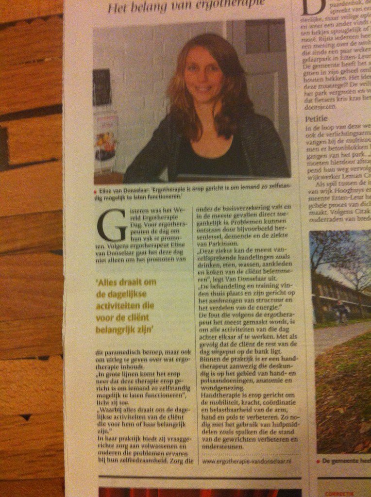 Vandaag leuk stukje in de krant over ergotherapie en de praktijk! #WED2015 <a href="/ENergotherapie/">ENergotherapie</a>