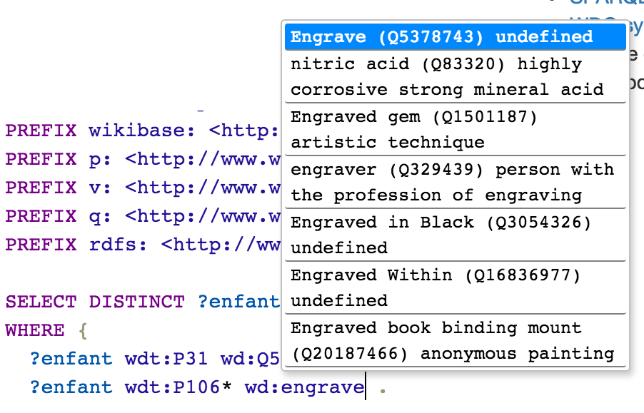seeksanusername's tweet photo. Ultra pratique ctrl-space sur le #SPARQLEndpoint de #wikidata pour activer l'auto-complétion Cc #databnf https://t.co/oOofLAY08Y