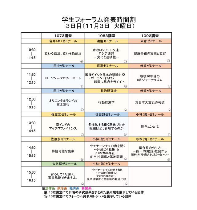 日本大学法学部 法桜祭実行委員会 学生フォーラム 法桜祭全日 10号館 7 9階 日本大学法学部ではどんなことを学んでいるのだろう 学生フォーラムでは様々な研究発表を見ることができます 特に受験生の皆さんは来なきゃ損 是非お越しください