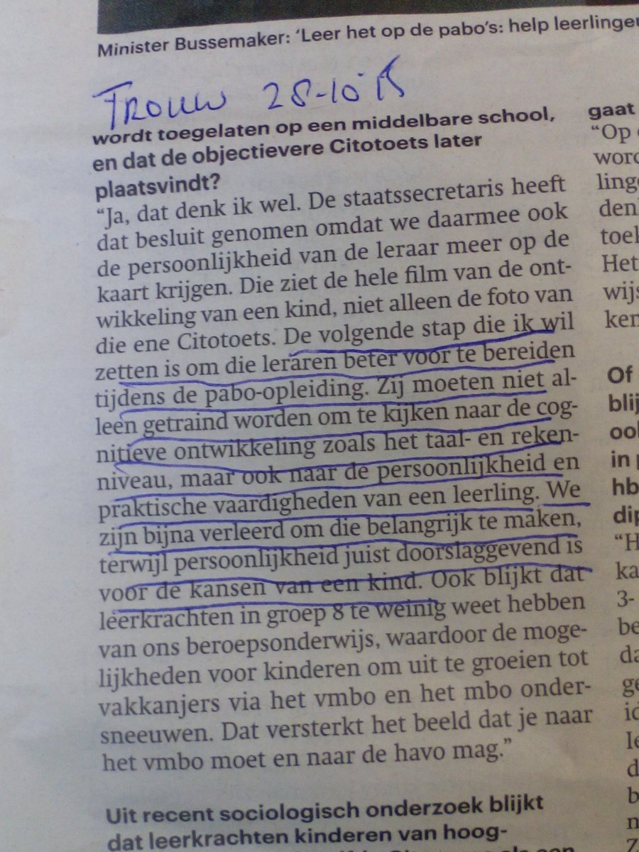 Jet Bussemaker 'leraren moeten meer aandacht gaan besteden aan persoonlijkheid van een leerling'