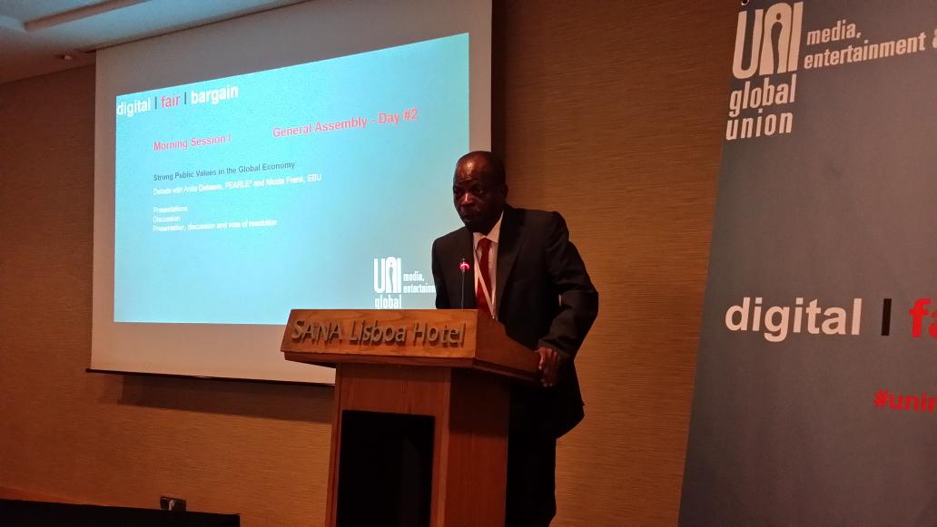 bectu's tweet photo. Speakers from the UK, Holland &amp; Nigeria speak up in defence of the #BBC at today's #unimei assembly in Lisbon. https://t.co/nY80cmrqfy