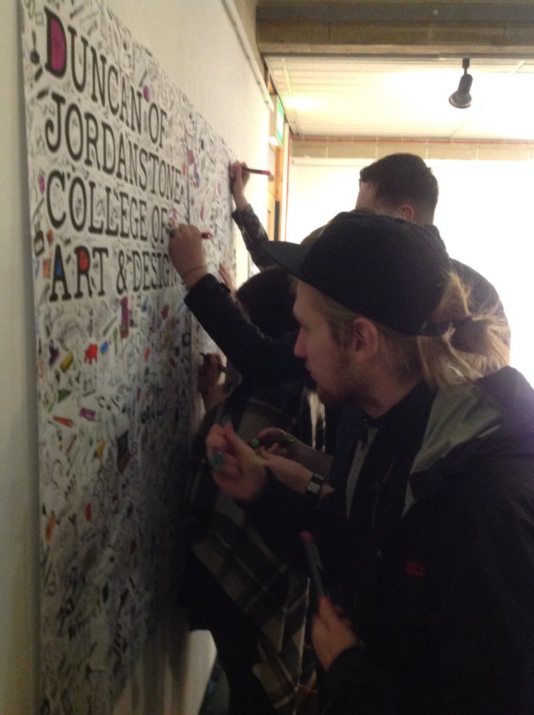 DJCAD's tweet photo. Colouring @johannabasford wall @djcad open day #testdrivedundee @dundeeuni https://t.co/4sRanwMnxU