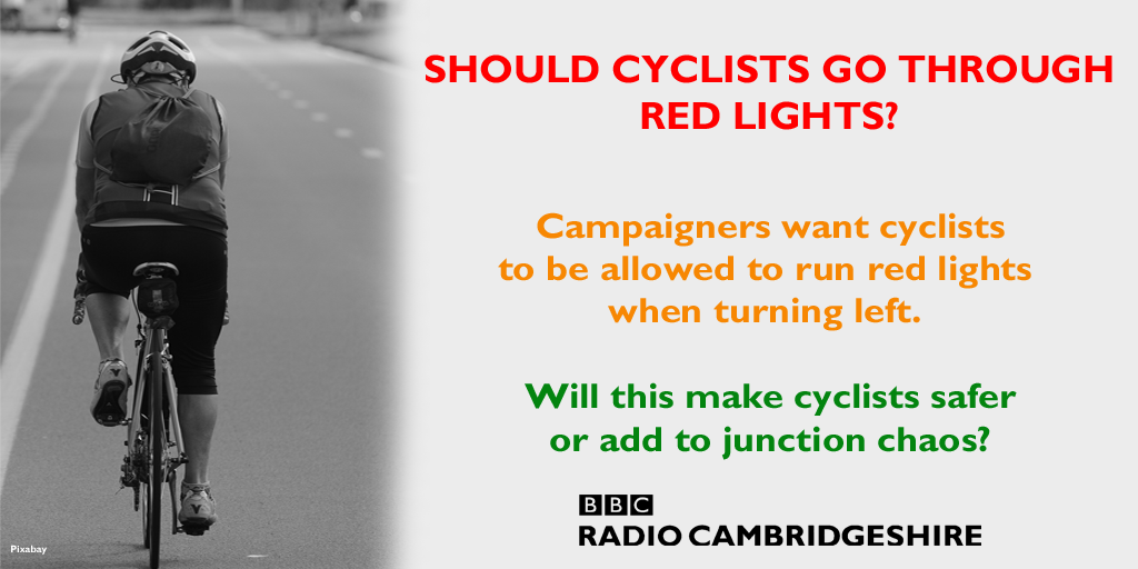 BBCCambs's tweet photo. Should cyclists be allowed to go through red lights? https://t.co/soIsXoULvP https://t.co/FfNlTDg2yb