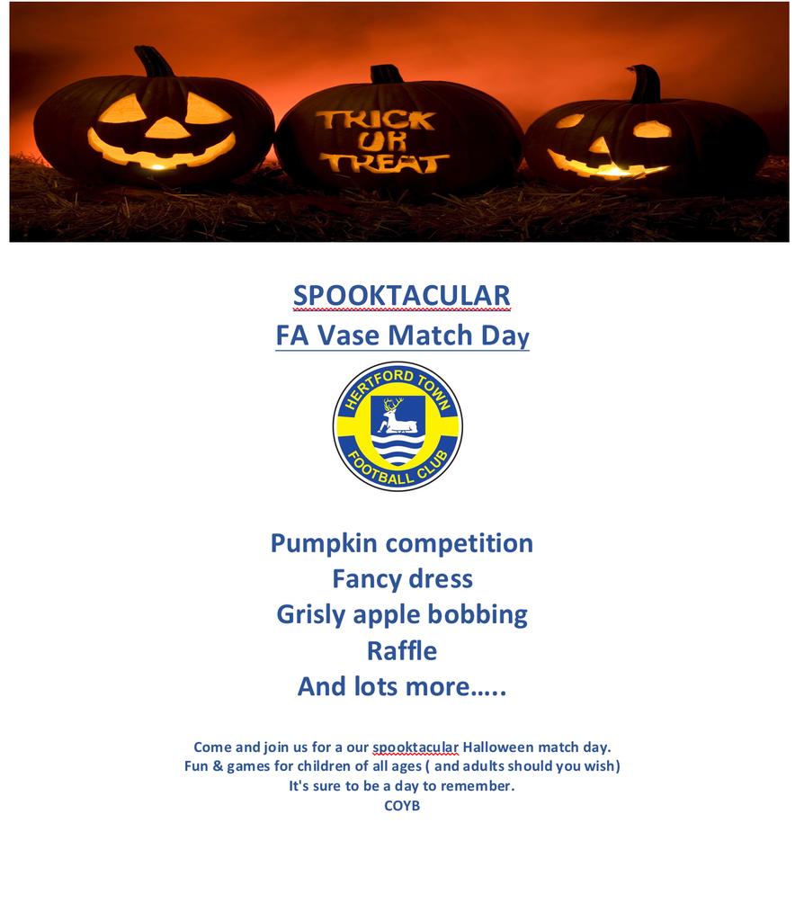 HertfordTownFC's tweet photo. Bring the family along for some Halloween fun...
https://t.co/Krj0SNV8Bs https://t.co/9ufORwbJz1