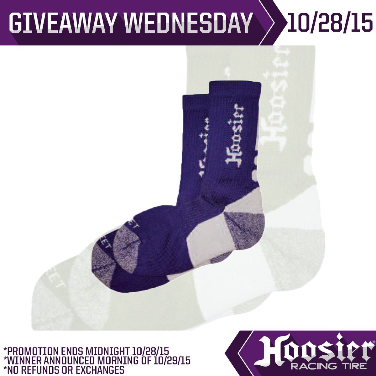 GIVEAWAY WEDNESDAY (10/28/15): FOLLOW &amp; RETWEET to be entered to win a pair of #HoosierTire socks!