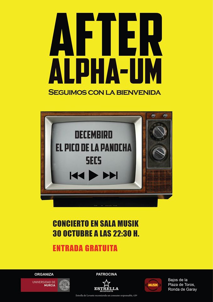 CentroSocialUMU's tweet photo. Concierto @Decembirdband, @PicodelaPanocha y #Secs este viernes en @SalaMusikMurcia!  
@umnoticias @estrellalevante https://t.co/79OwP6DCGZ