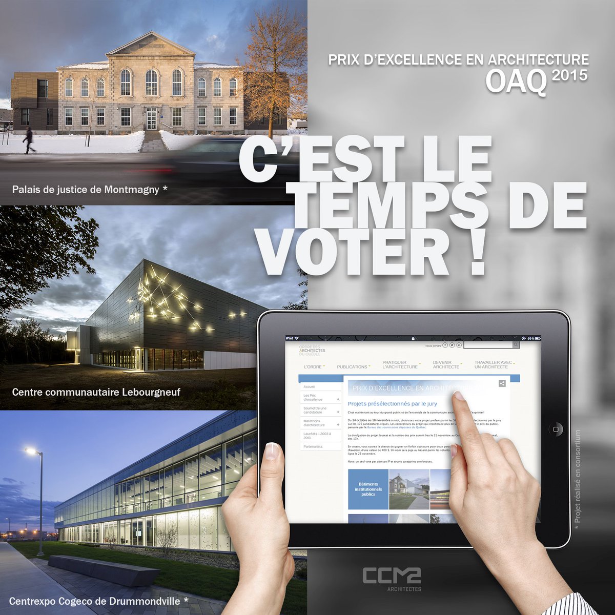 CCM2 au Marathon d'architecture 29 oct. 19 h au Musée de la civilisation, soyez-y et votez!
bit.ly/1Xyr4TQ
