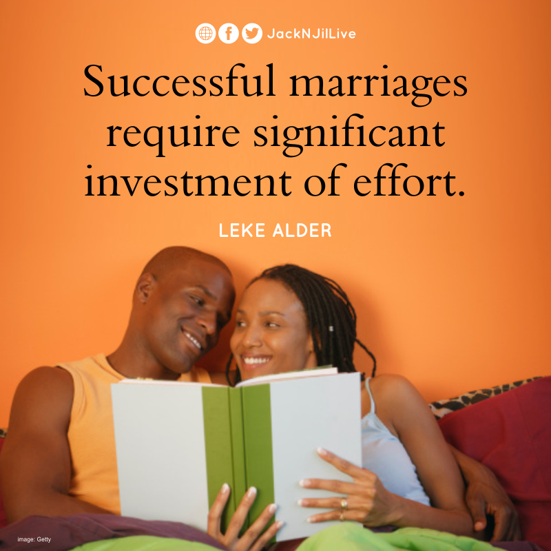 JacknJilLive's tweet photo. Successful marriages require significant investment of effort. @LekeAlder https://t.co/A2ZsBxqoiI