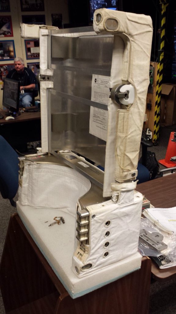 Astro_Wheels's tweet photo. Yes! This is our #spacewalk 'jetpack' called a SAFER (Simplified Aid For EVA Rescue) @GeetaVernekar #askNASA https://t.co/CEFweewmSQ