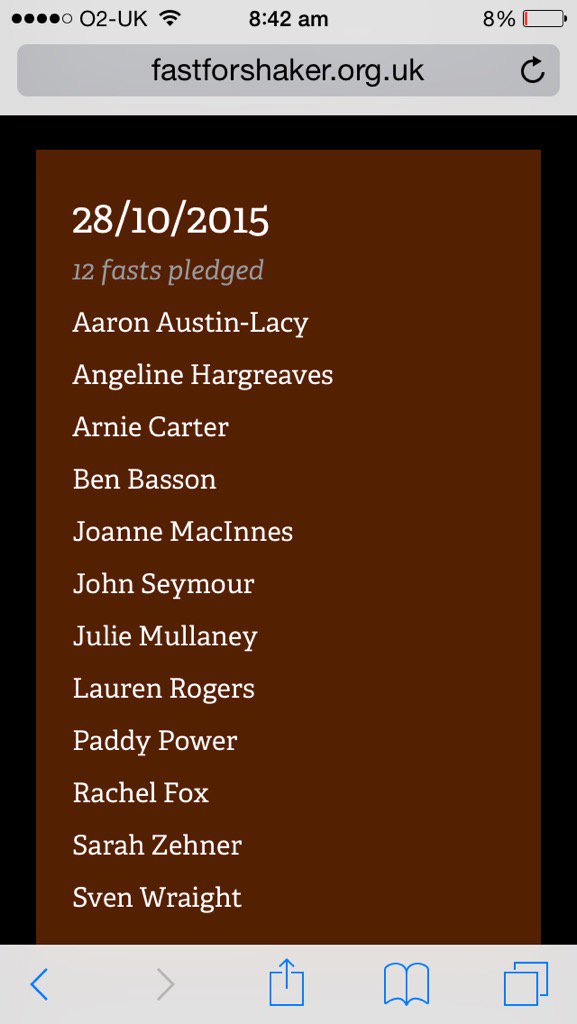 StandWithShaker's tweet photo. The protest/solidarity #FastForShaker is tday taken up by these 12 wonderful, selfless people. Twt &amp; send us ur pic https://t.co/tUcypYjayD