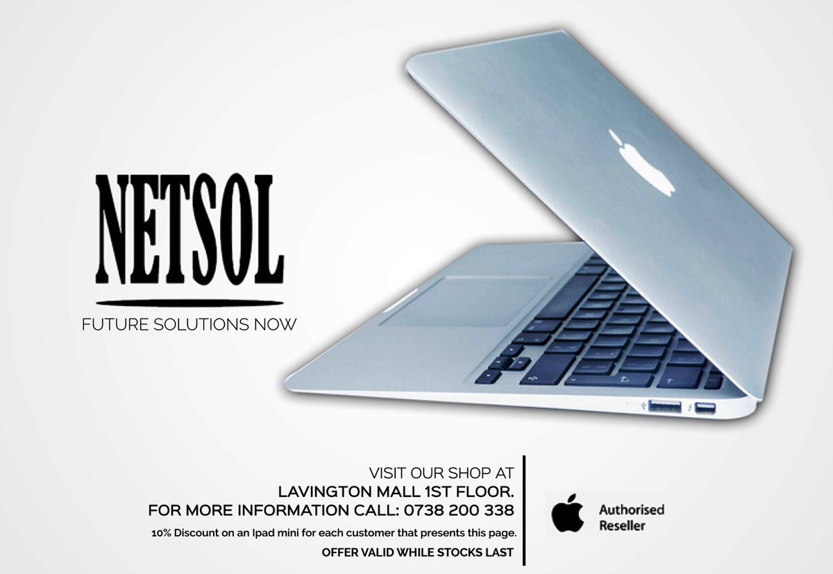 Netsol254's tweet photo. 10% Discount on an Ipad Mini for every customer that presents this Netsol Ad page from the Marketing Africa Magazine https://t.co/n0m8LUIE2O