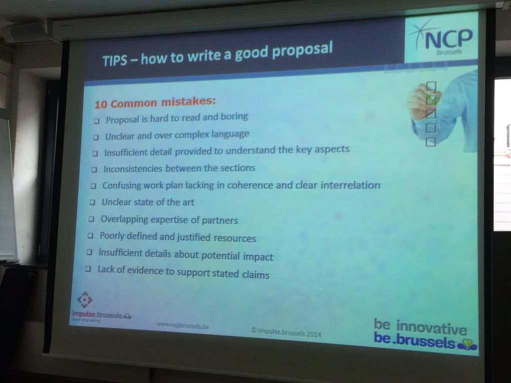 ERRINNetwork's tweet photo. 10 common mistakes when writing a project proposal #projectdevelopment #smartcities @NCP_Brussels #ERRIN https://t.co/msEwIrNLhJ