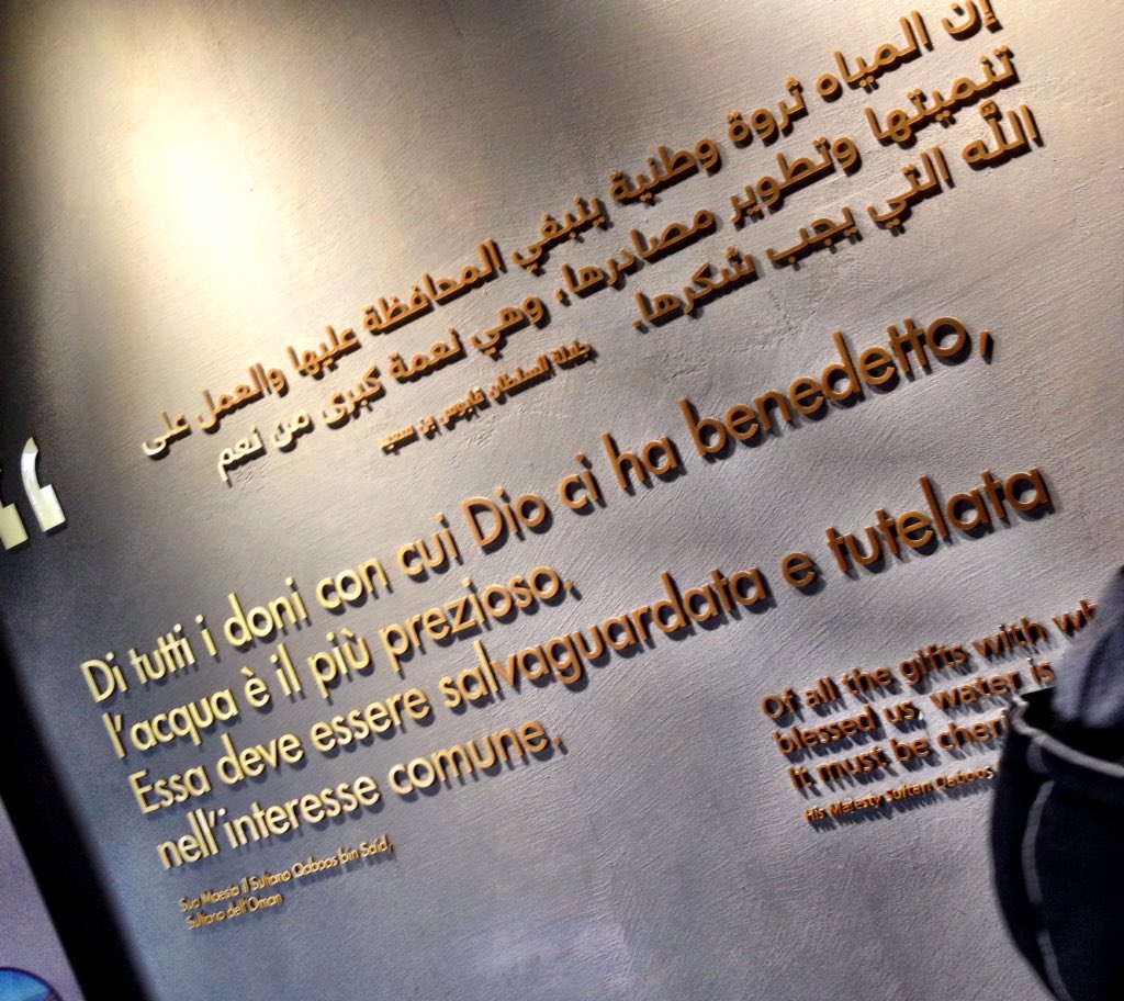 Pexo2015's tweet photo. Dovremmo essere devoti al dono dell'#acqua #grazie @OmanExpo2015 per questo pensiero! #Expo2015 #Milano #Pexo https://t.co/JFPKBWrjUW