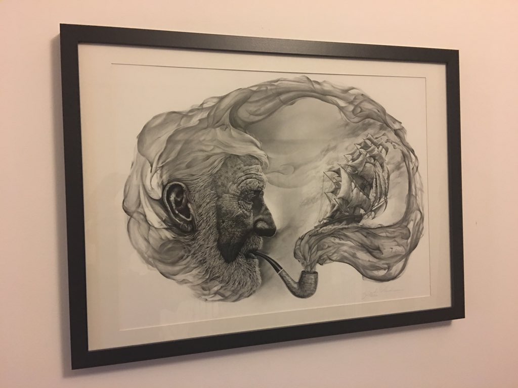 JGalvinDesign's tweet photo. My signed @JakeWeidmann "Of Smoke and Sea"print hanging pride of place on my sitting room wall. #jakeweidmann #art https://t.co/WY8NM3biWH