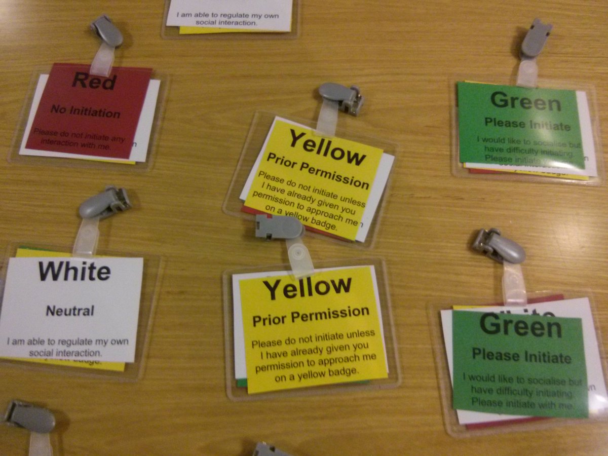 Autism_Network's tweet photo. Delegates @ #SWANConference have option to wear interaction badges which tell people if it's okay to approach them. https://t.co/qXC2eMDRAM