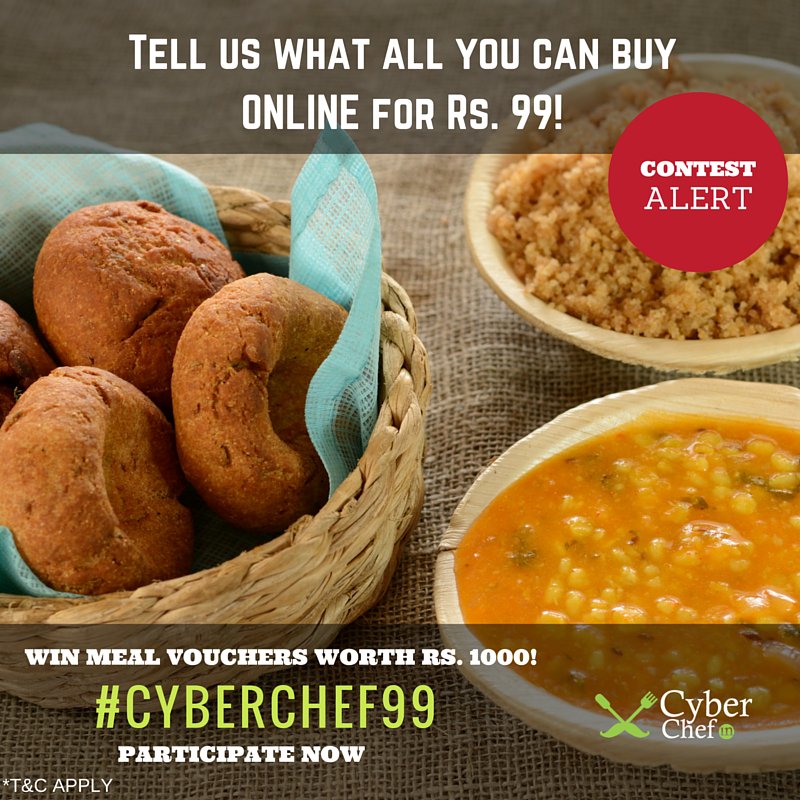cyberchefindia's tweet photo. Come and grab Meal Vouchers worth Rs. 1000 but first tell us, what can you buy something under Rs.99? #CyberChef99 https://t.co/rzW7Km4k7V