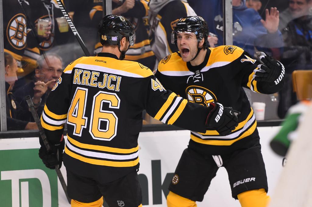 NHL's tweet photo. Two more goals give David Krejci an 8-game point streak and 7-7--14 on the season, with a point in every game. https://t.co/AFdsAZ4NL7