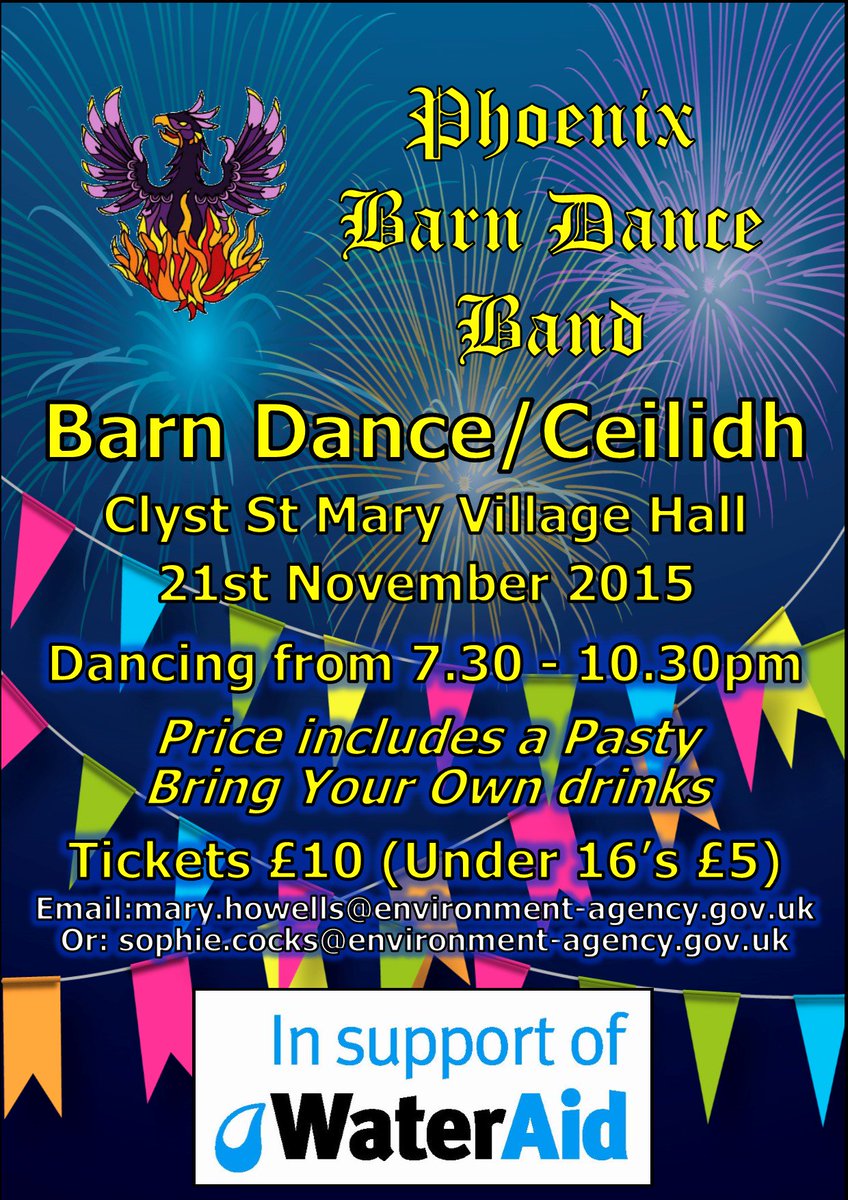 BarnDancing's tweet image. Want to have some fun for a great cause? 21st Nov, Ceilidh for WaterAid, Clyst St Mary, Get your tickets now!.