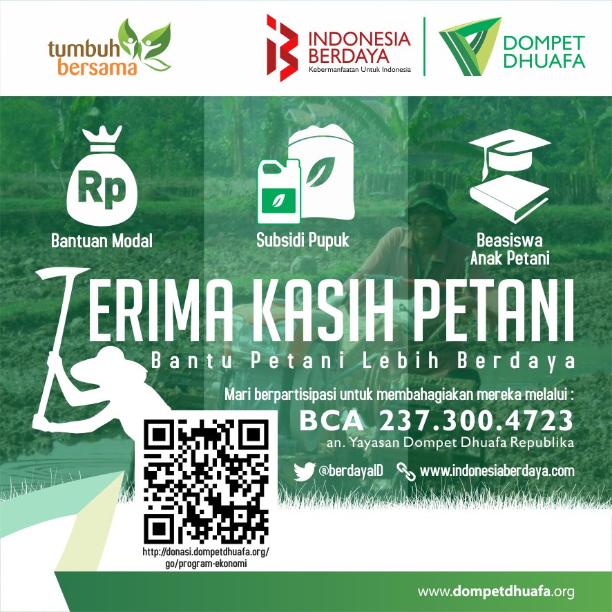 dompetdhuafaorg's tweet photo. Petani adalah pilar ekonomi, mari kita sejahterakan para petani lewat program "Terima Kasih Petani" https://t.co/kraxFVLbP1