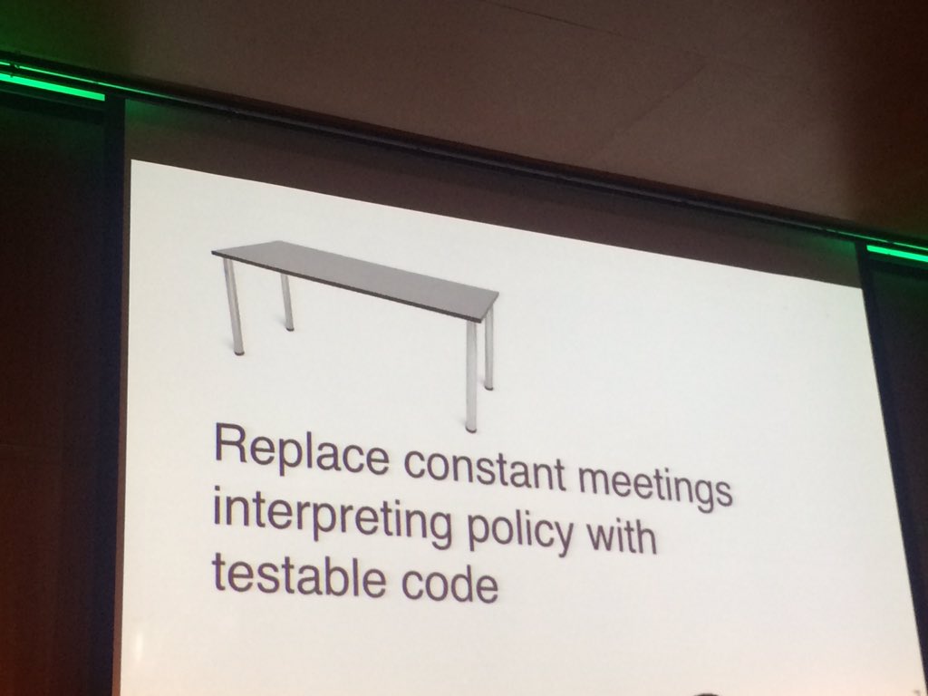 MariGrini's tweet image. Replace constant meetings interpreting policy with testable code #TestingInfrastructure #VelocityConf