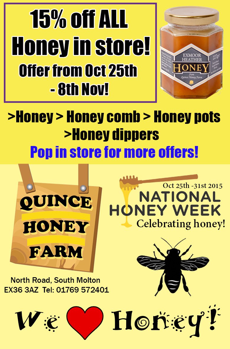 We are celebrating #NationalHoneyWeek by giving you 15% off ALL honey in the shop up until 8th November!#southmolton