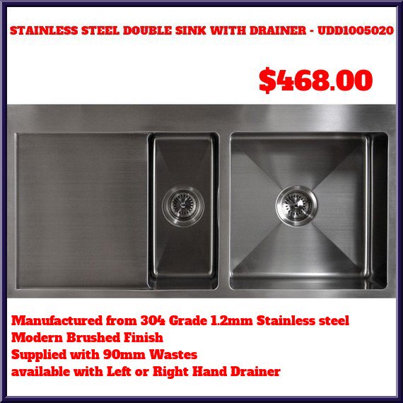 AlphaFlatpack's tweet image. Supplied with 90mm Wastes Stainless Steel Double Sink With Drainer At $468.00. goo.gl/Nqe0q8