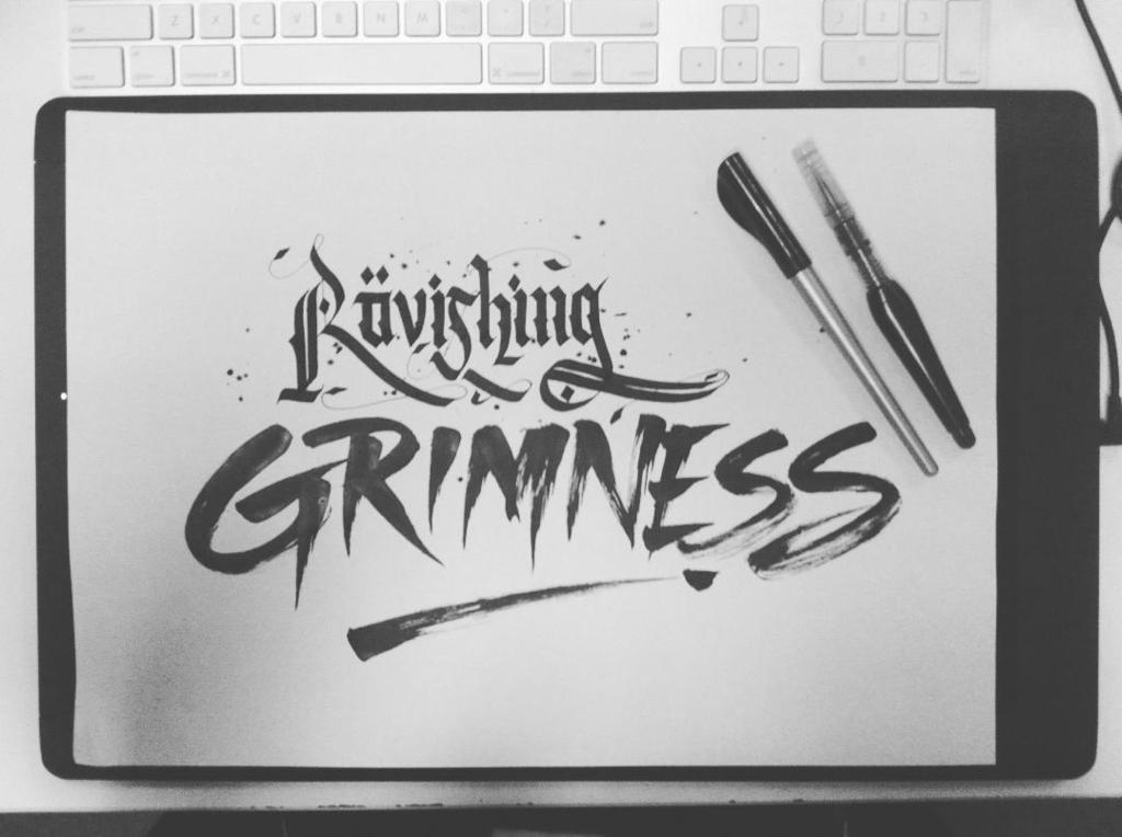 Druthersco's tweet image. By abrafirdabra .Ravishing Grimness. #handlettering #handdrawnlettering #handletteringpractice #pilotparallel #pilo…