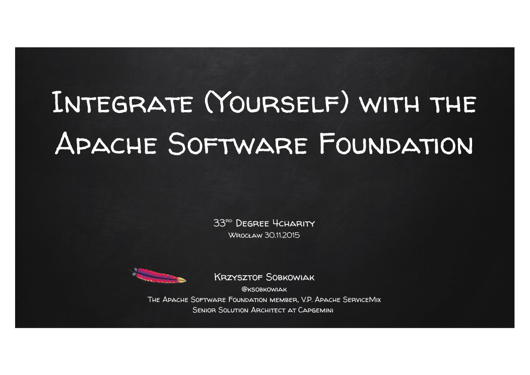 ksobkowiak's tweet image. Gonna talk about @TheASF #apache #servicemix #apacheservicemix at @33rdDegreeConf  4charity: 2015.33degree.org