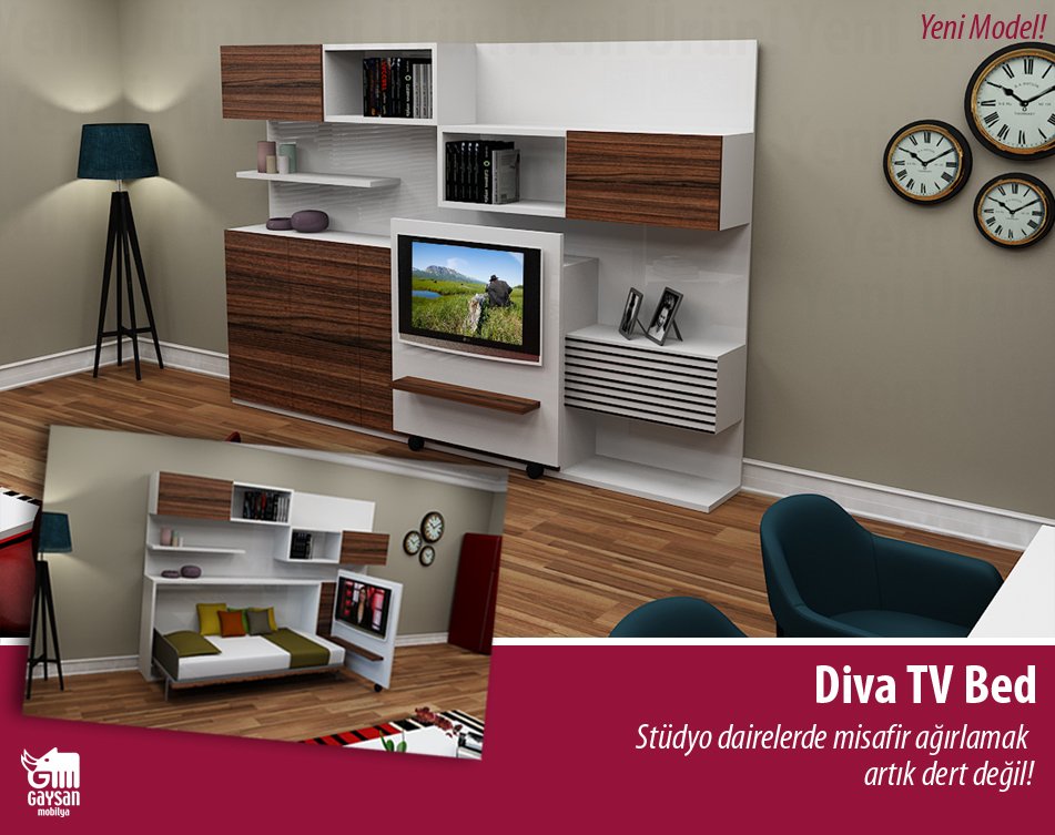 MultimoMobilya's tweet image. Yepyeni ürünümüz Diva TV Bed ile stüdyo dairelerinizde misafir ağırlamanın keyfini yaşayın. Diva TV Bed çok yakında!
