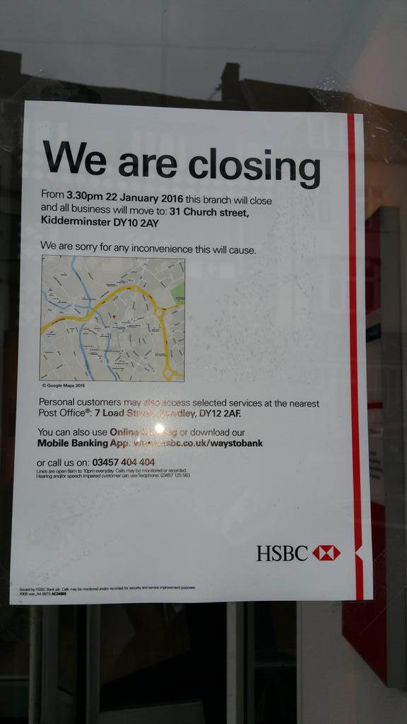 johnkbeeson's tweet photo. Not good news for the town! Bail the banks out and what do we get? #Bewdley @HSBC_UK https://t.co/19Ku9KM83C