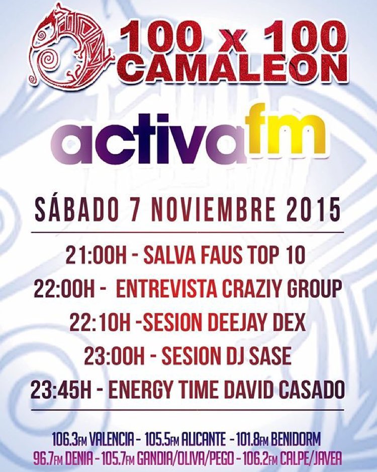 discocamaleon's tweet photo. Ya tenemos la info del radio show número uno de las duchas y los coches cada sábado noche#100x100Camaleón #ActivaFm https://t.co/YcypuJ795X
