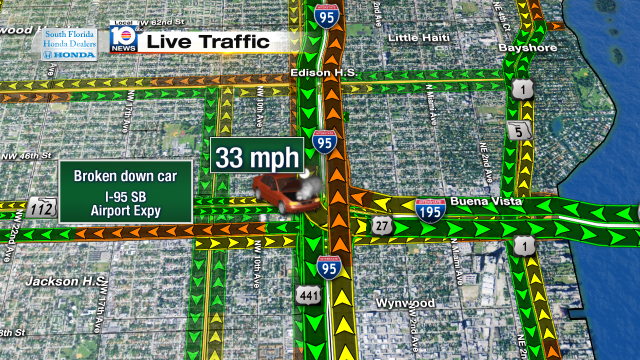 Broken down car on I-95 SB at Airport Expy. Speeds at 33mph #traffic #miami @JeniseFernandez https://t.co/LIDx3ftLgP