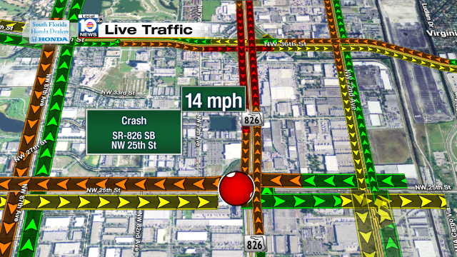 Crash on SR-826 SB at NW 25th St. Speeds at 14mph #traffic #miami @JeniseFernandez https://t.co/CYMDNG0ZgC