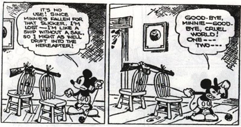 HayQueSaberlo's tweet photo. En un cómic de Mickey Mouse del año 1930, Minnie lo engañó con otro ratón. Mickey luego trató de suicidarse. https://t.co/r788yqWVxw