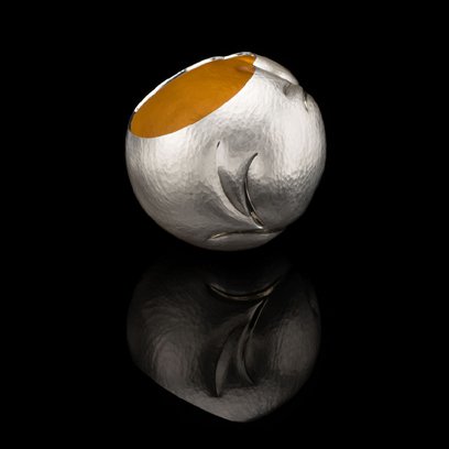 'Artemis' Bowl. Hammer formed and deep relief chased. Britannia silver with gilt interior and 18ct gold details.