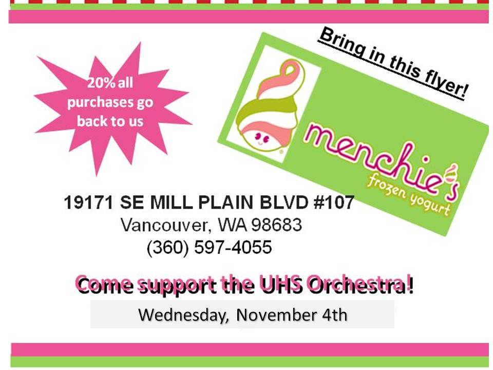 UHSOrchestra's tweet photo. Go get a treat at Menchies today and support the Union Orchestra!  Just show them this flyer: https://t.co/WKGRTPRZXp