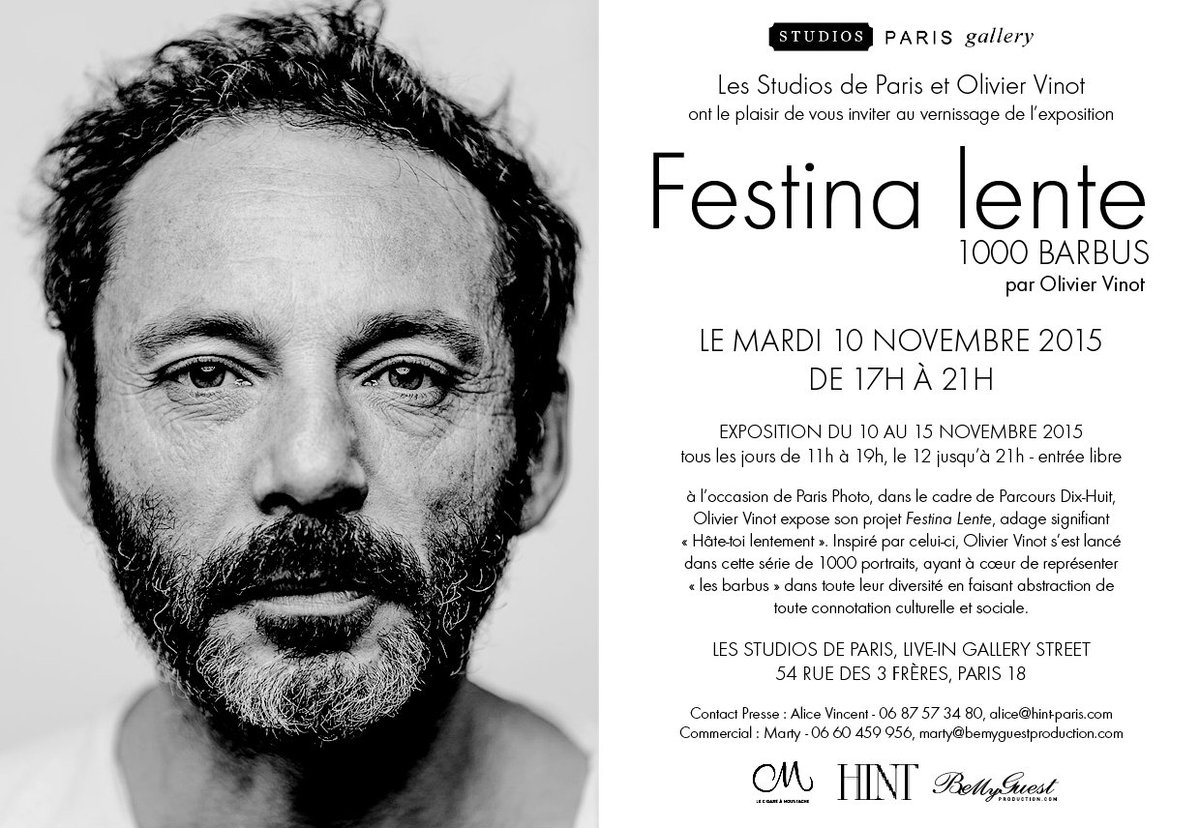 StudiosParis's tweet photo. Les Studios de Paris et @Oliviervinot vous convient au vernissage de l'exposition Festina Lente, 1000 Barbus ! https://t.co/MHFcEqjXyV