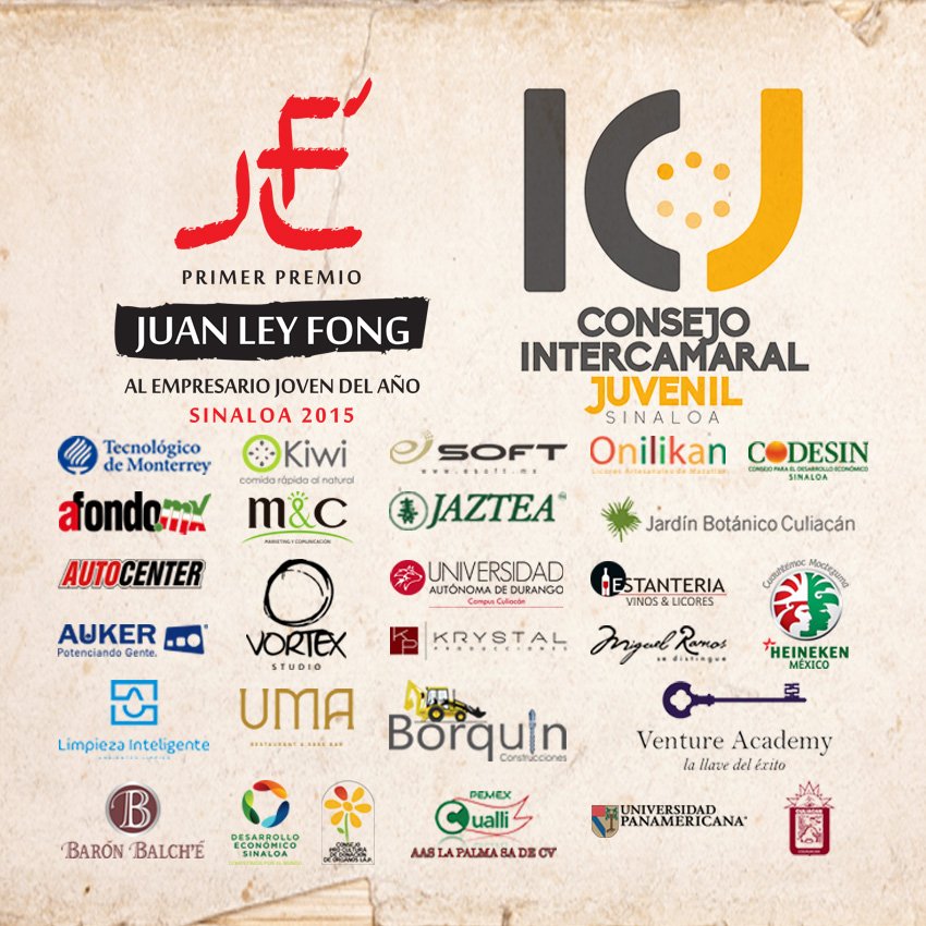CIJSinaloa's tweet photo. Gracias a los patrocinadores Primer Premio Juan Ley Fong. 
#visionsinlimites #empresario2015 https://t.co/hM8siq8dx2