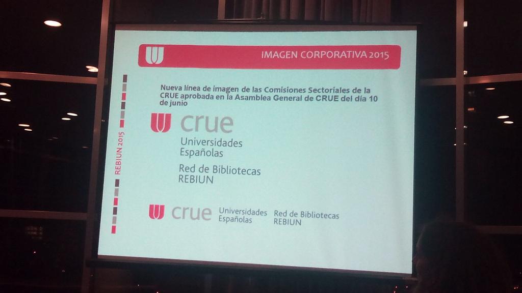 rebiun's tweet photo. Se presenta en #REBIUN2015 la nueva imagen corporativa de CRUE, de la que REBIUN es la sectorial de bibliotecas https://t.co/EdeywNkOli