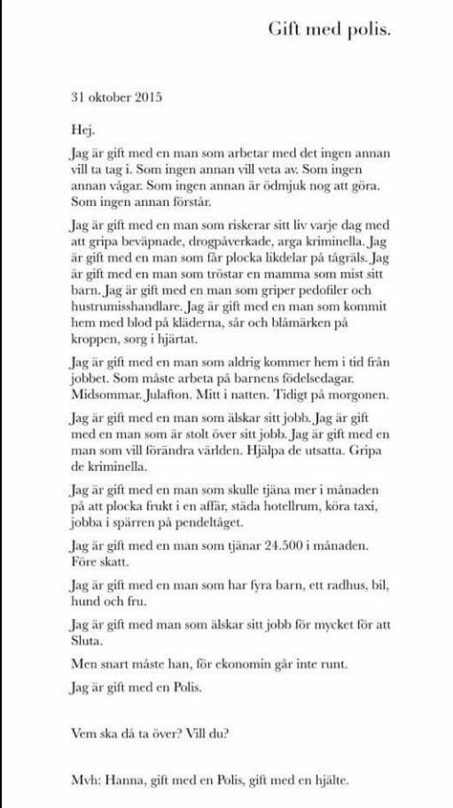 Ivarpi's tweet image. Läs det här brevet: "Gift med en polis"