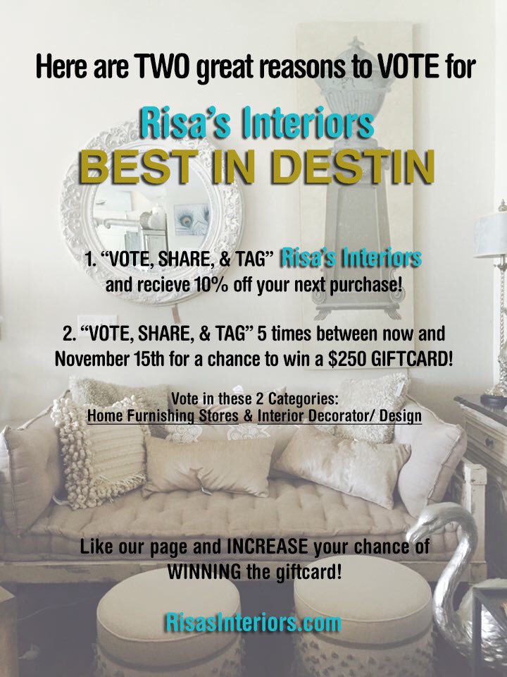 risasinteriors's tweet photo. Whose ready for a contest?? We LOVE our customers #win #BestInDestin #design #decorate https://t.co/KFeSYDAM6x