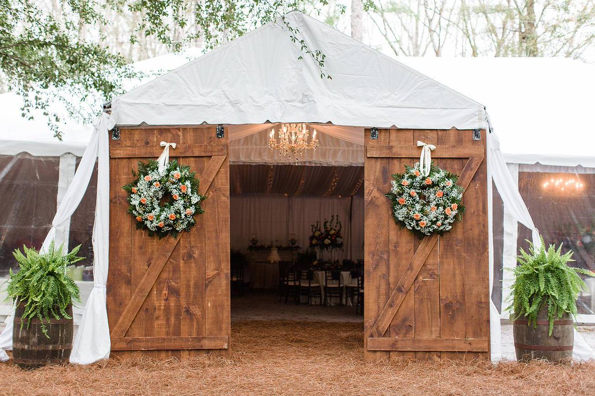 Want a cozy tented event this #Fall? Here's a pic by <a href="/AnnaShackleford/">Anna K. Photography</a> featuring our barn doors. #WeddingWednesday