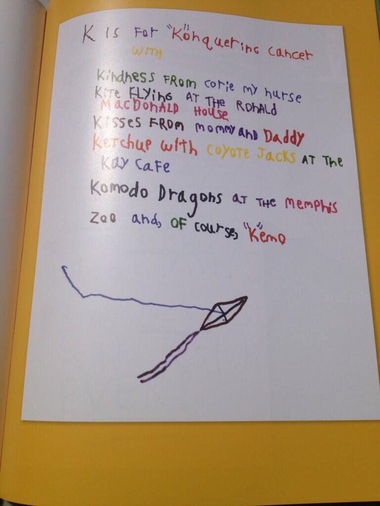 K is for "konquering" cancer! St. Jude has the best survival rates for the most aggressive childhood cancers!