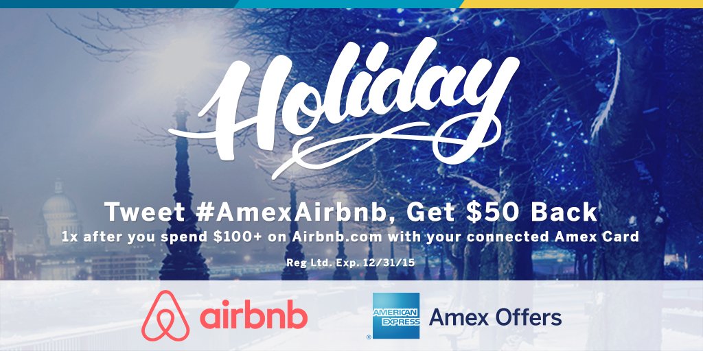 AmericanExpress's tweet photo. RT #AmexAirbnb to save on that perfect holiday getaway. Terms: https://t.co/V1uemxqHui https://t.co/4GTjoZr5uM