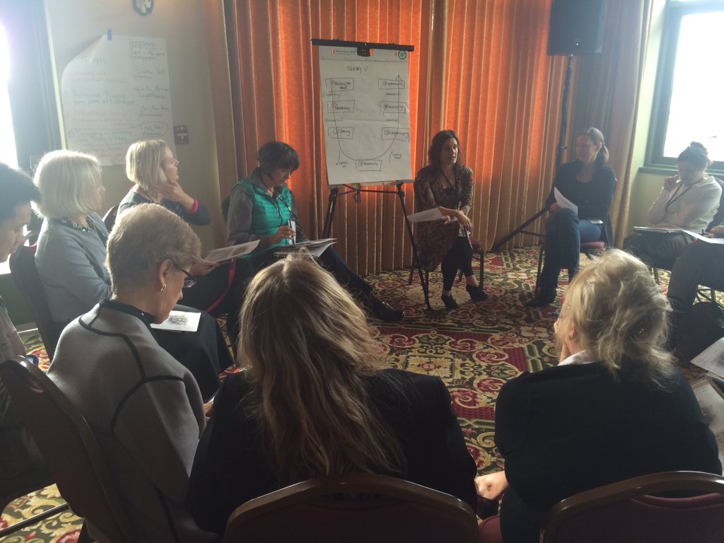 philanthropynw's tweet photo. Theory U process of change: listen, observe, sense, connect, crystallize, integrate, perform. #localmatters15 https://t.co/zOGMkY3B9V